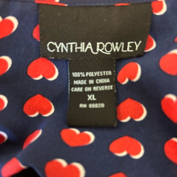 Cynthia Rowley Heart Print Sleeveless Women’s Size XL Top Navy/Blue Tie Neck EUC - Picture 5 of 6